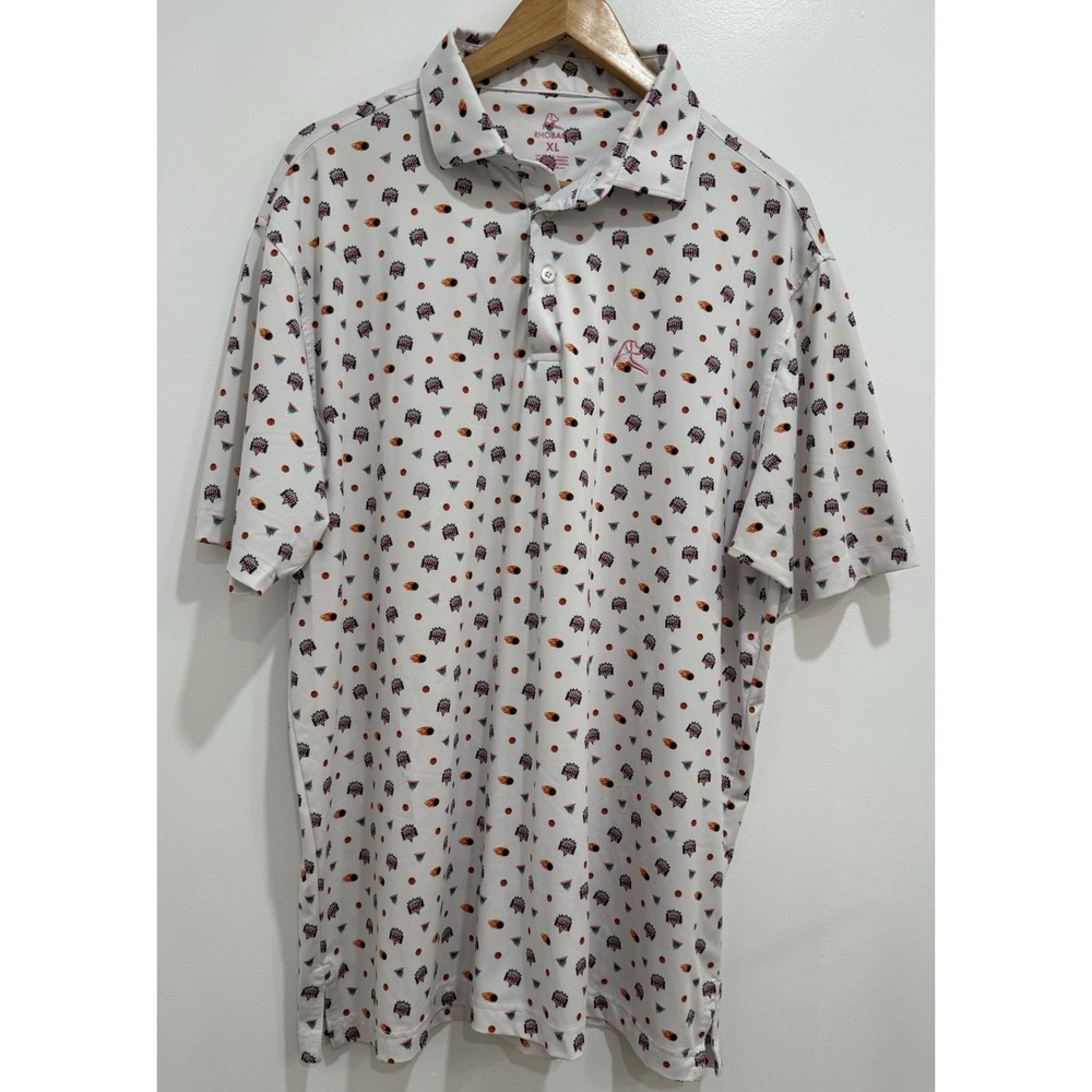Rhoback Men's Polo Boom Shakalaka White Pink Basketball Flames Sz XL